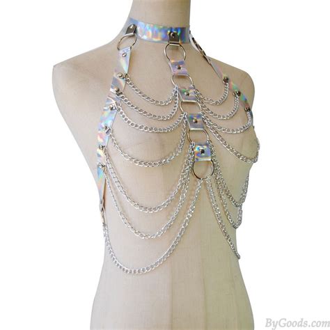 Punk Laser Tassel Multi Layers Cross Bra Chest Bracket Choker Breast Chains Bikini Beach Party