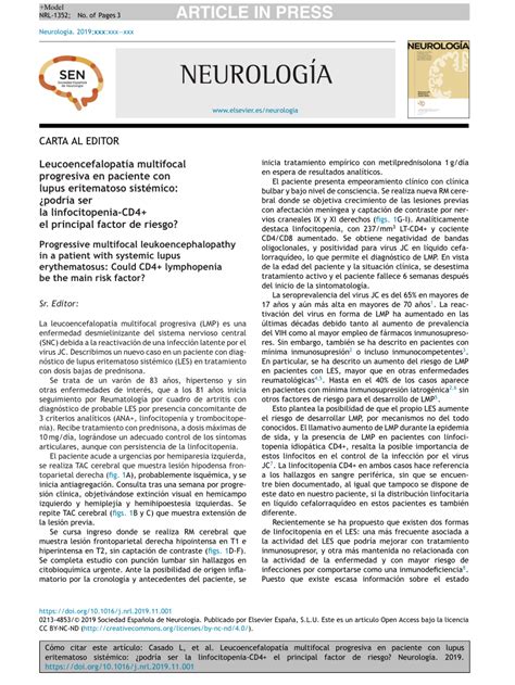 PDF Leucoencefalopatía multifocal progresiva en paciente con lupus