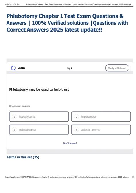 Phlebotomy Chapter 1 Test Exam Questions & Answers | 100% Verified
