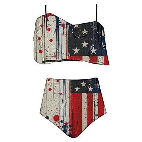 Savings Utsjkr Independence Day Ruffle Bikini Top Triangle Two Piece Bikini Set Bottoms Summer