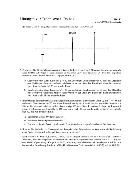 TO1 Uebung 13 ohne Lsg Übung 13 Übungen zur Technischen Optik 1