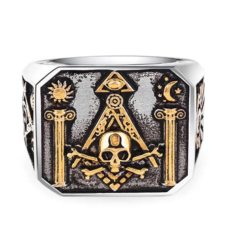 Skull Masonicring For Men Stainless Steel Omniscient Eye And Freemason