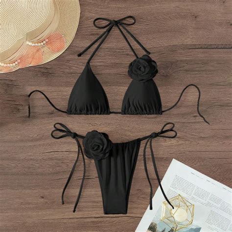 Buyisi Women S Sexy Bikini Swimsuit Suit D Flowers Halter Strappy Bikini Swimwear Female
