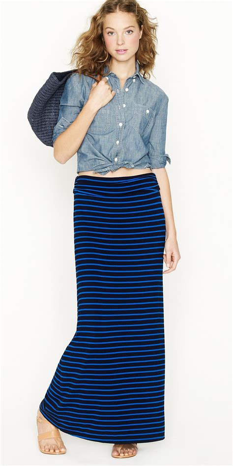 Navy Blue Maxi Skirts HOWTOWEAR Fashion