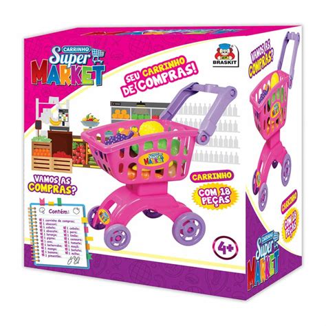 Carrinho De Compras Infantil Carrinho Super Market Rosa Braskit