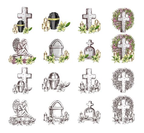 Premium Vector | Hand drawn set for Funeral service Vector illustration