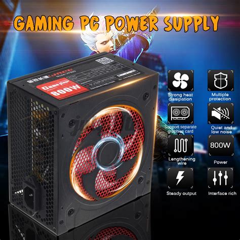 Computer Gaming Power Supply 800W PSU PFC ATX 24pin Sata For Intel AMD