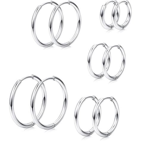 Milacolato 5Pairs En Acier Inoxydable De Base Sans Fin Hoop Boucles D