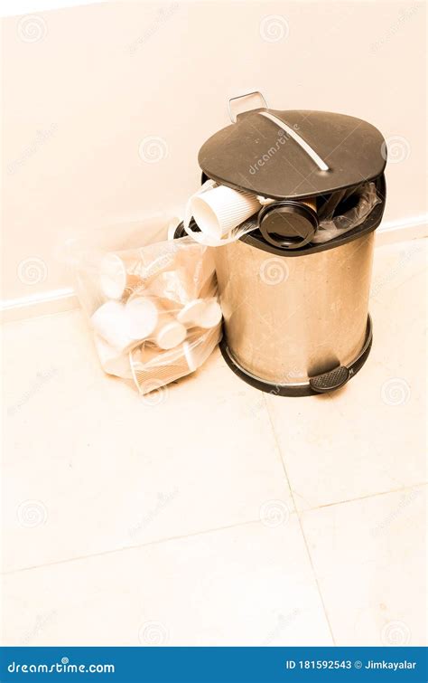 A Trash Can Full Of Takeout Coffee Cups Stock Image Image Of Office