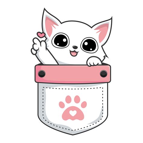 White Cat In Pocket Kawaii Cute White Pussy Cat In Pouch With Love