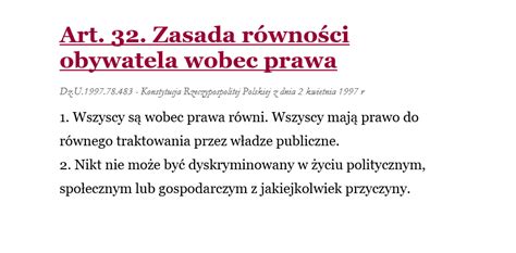 Art 32 Zasada równości obywatela wobec prawa Konstytucja