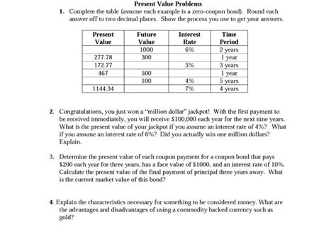 Solved Present Value Problems 1 Complete The Table Assu