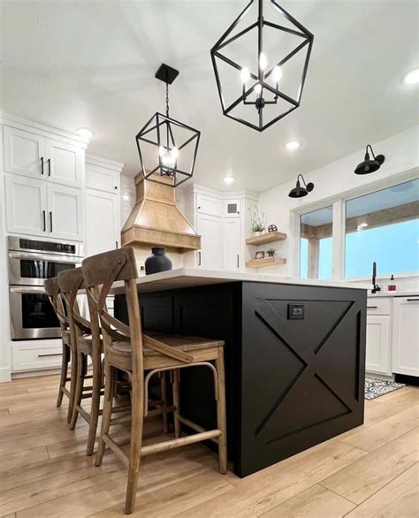 Black Pendant Lights Over Black And White Kitchen Island Soul Lane