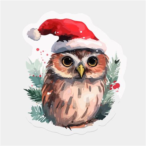 Premium Vector Watercolor Christmas Owl Owl Wearing Santa Hat