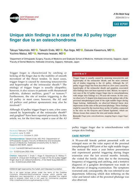 Pdf Unique Skin Findings In A Case Of The A3 Pulley Trigger Finger