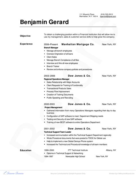 Bank Branch Manager Resume Resume Best