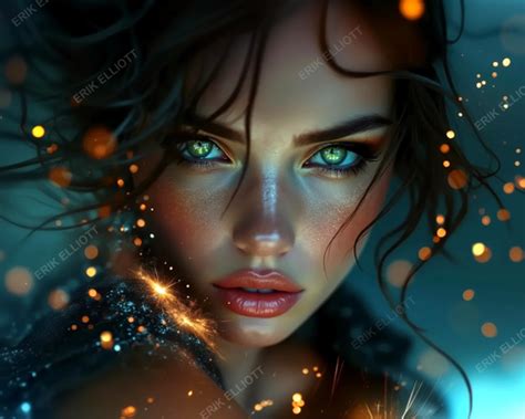Brunette Model Photo Art Print X Captivating Green Eyes Red Lips EBay