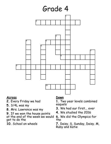 Crossword Puzzles For Th Graders Printable