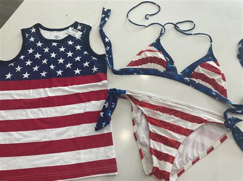 Catalina Red White Bikini Top Bottoms USA Flag M Gem