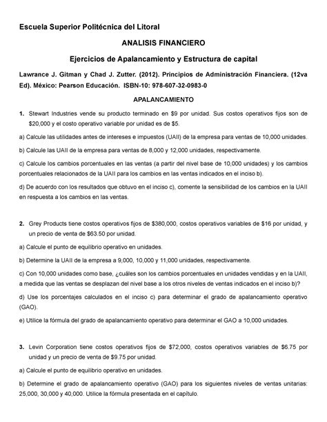 Apalancamiento y estructuras de capital - Escuela Superior Politécnica