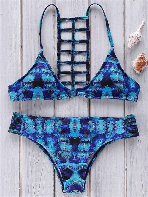 50 OFF Alluring Spaghetti Strap Printed Hollow Out Women S Bikini