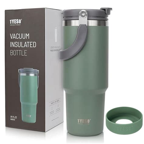 Tyeso Vacuum Insulated Tumbler Hot And Cold With Straw Handle Stainless Steel Water Bottle Ml