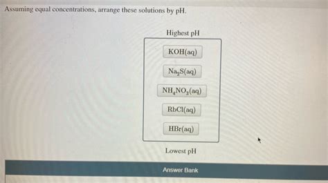 Solved Assuming Equal Concentrations Arrange These Chegg