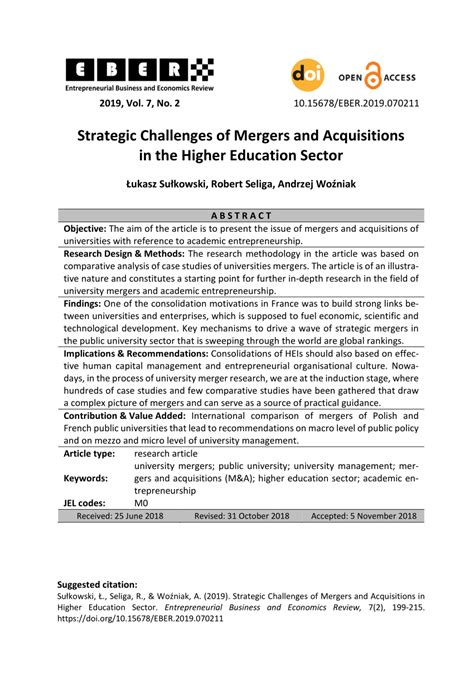 (PDF) Strategic Challenges of Mergers and Acquisitions in the Higher