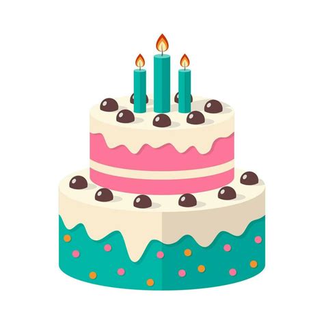 Cute Birthday Cake Icon With Candles Traditional Festive Dessert For A