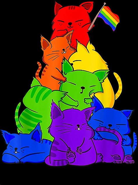 Gay Pride Cat LGBT Cute Cats Pile Kawaii Anime Rainbow Flag