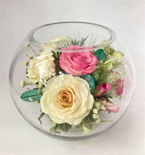 Розы в большой круглой вазе (арт. 58714) - Цветы в стекле, подарки в Москве