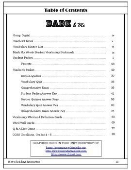 Novel Study Babe Me A Baseball Card Adventure By Dan Gutman Print DIGITAL