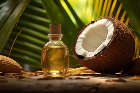 Premium Photo Golden Coconut Oil Green Palm Backdrop