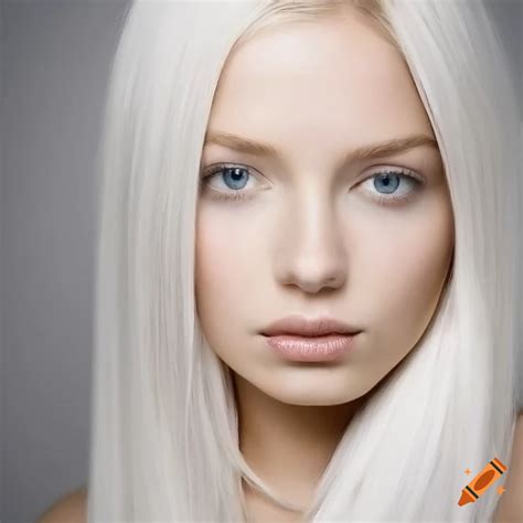 Swedish Young Woman With Platinum Blonde Straight Hair And Pale Skin On