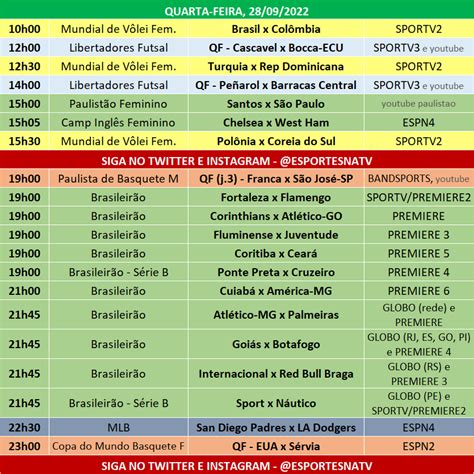 Esportes Na Tv On Twitter A Agenda Esportiva Desta Quarta Feira