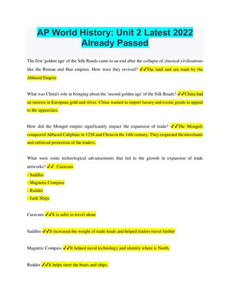 Ap World History Unit 2 Latest 2022 Already Passed Browsegrades