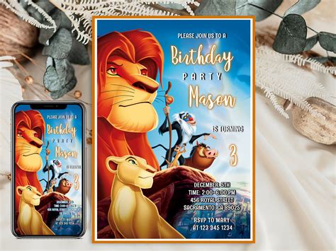 Editable Lion King Birthday Invitation Template Printable Birthday