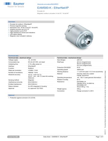 Baumer EAM580 K EtherNet IP Absolute Encoder Data Sheet Manualzz