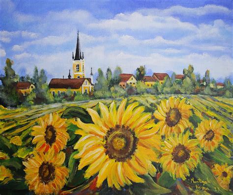 Village And Sunflowers Painting By Vesna Martinjak Fine Art America