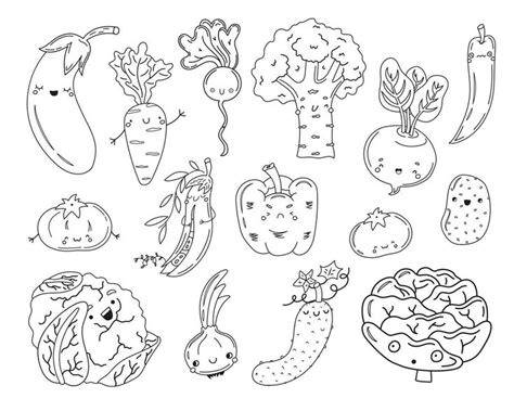 Página Para Colorear Con Dibujos Animados De Verduras Dibujadas A Mano