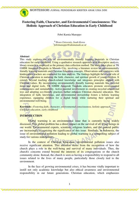 (PDF) Fostering Faith, Character, and Environmental Consciousness: The ...