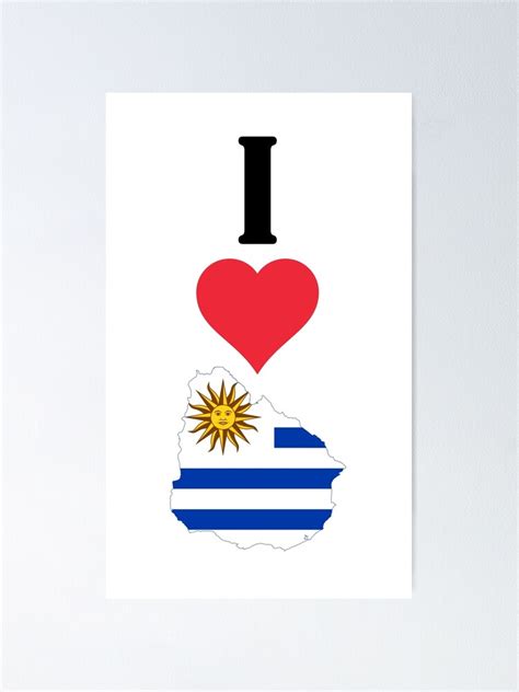 Póster Amo Uruguay Vertical I Heart Mapa de la bandera nacional