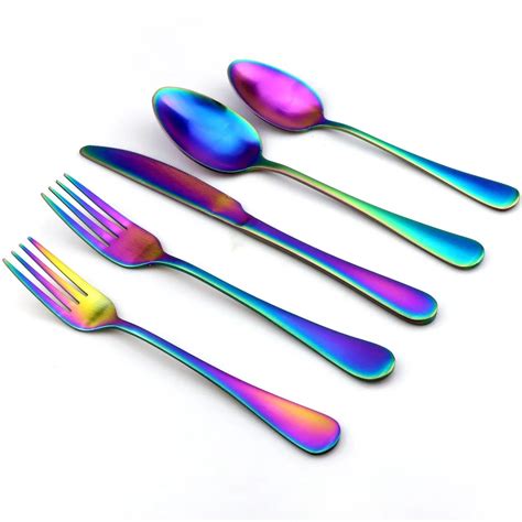 30pcslot Iridescent Rainbow Cutlery Set Dinner Knife Colored Stainless