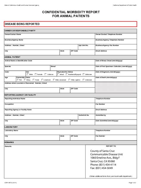 Fillable Online Health Co Santa Cruz Ca Confidential Morbidity Report