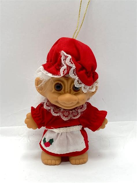 Troll Vintage Russ Mrs Santa Claus Troll Doll 3 Christmas Ornament Holiday Troll Russ Berrie