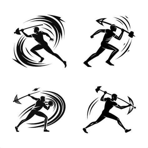 Set Of Dynamic Axe Throwing Action Bold Black Silhouette Capturing The