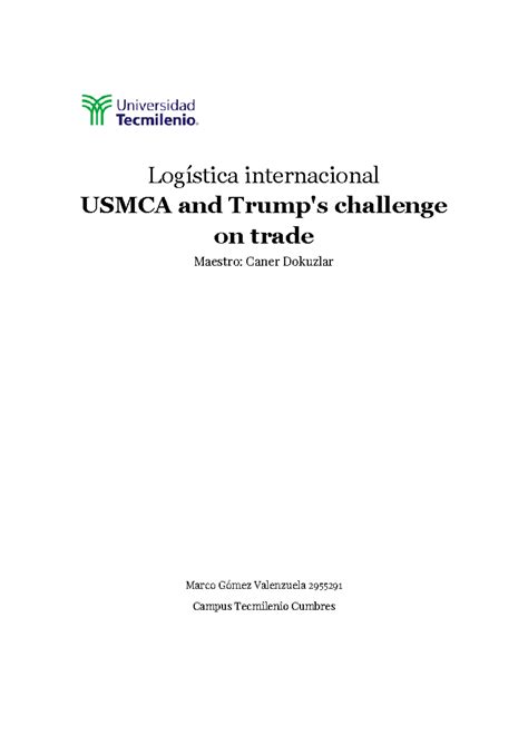 Actividad 2 logint - sisisis - Logística internacional USMCA and Trump