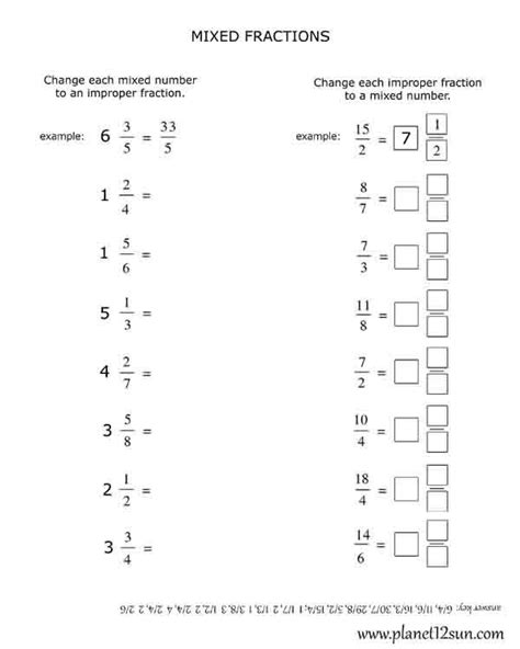 Mixed Improper Fractions Printables