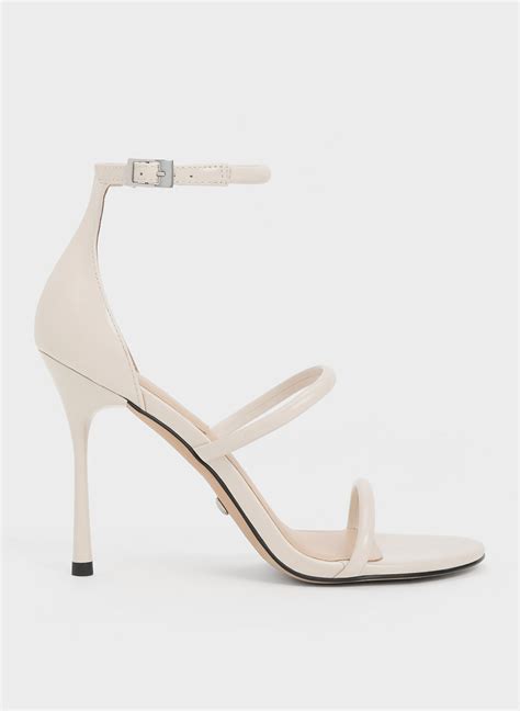 Chalk Patent Leather Triple Strap Heeled Sandals Charles And Keith Mx