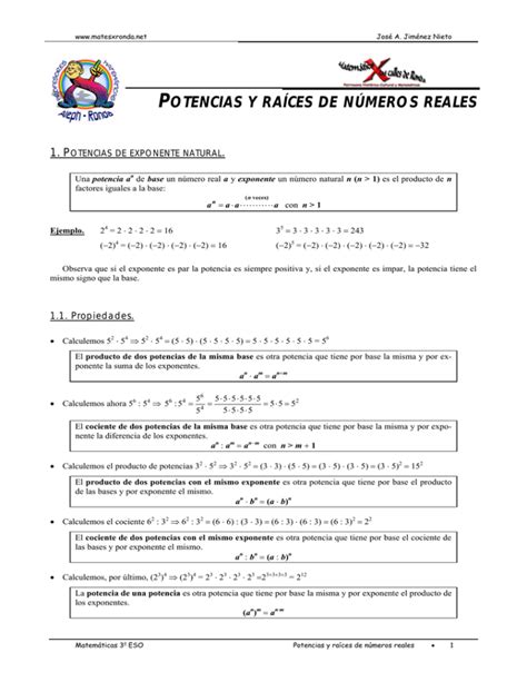 Potencias Y Ra Ces De N Meros Reales